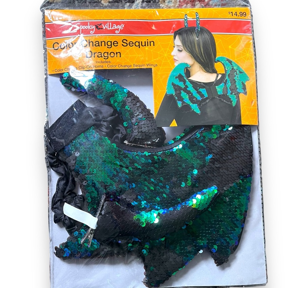 Spooky Village Color Change Sequin Dragon Wings & Horns Costume Set Halloween